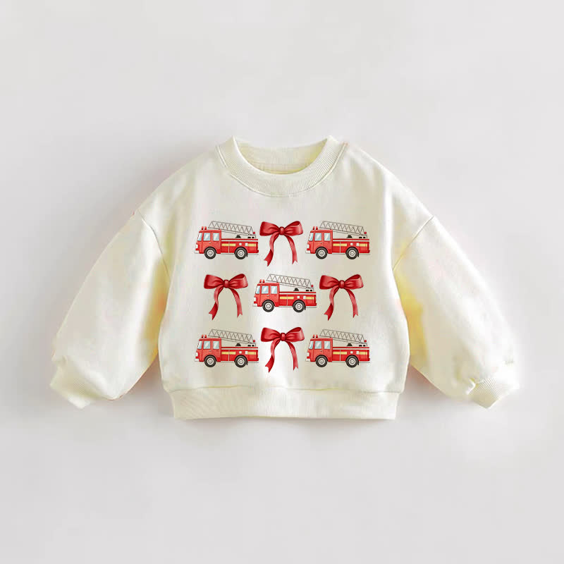 Baby Toddler Bow and Fire Truck Cream Sweatshirt - Cream - 3-5T - image 1