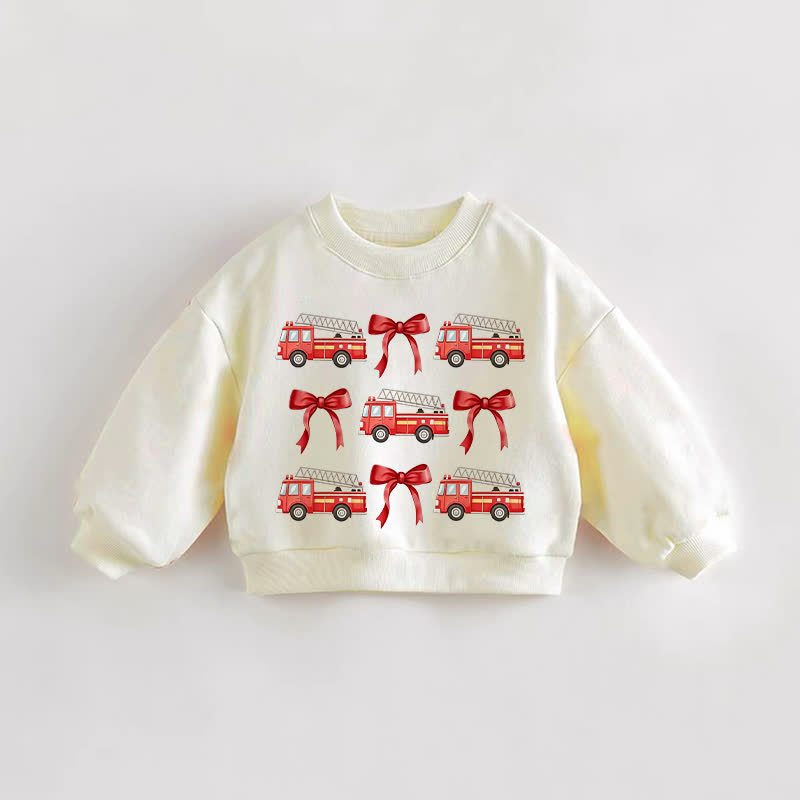 Baby Toddler Bow and Fire Truck Cream Sweatshirt - Cream - 3-5T - image 1