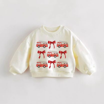 Baby Toddler Bow and Fire Truck Cream Sweatshirt - Cream - 3-5T - image 1