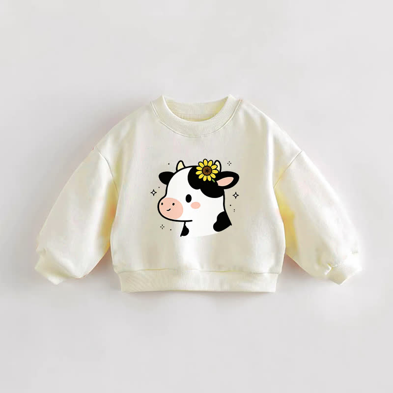 Baby Toddler Flower Cow Cream Sweatshirt - Cream - 3-5T - image 1