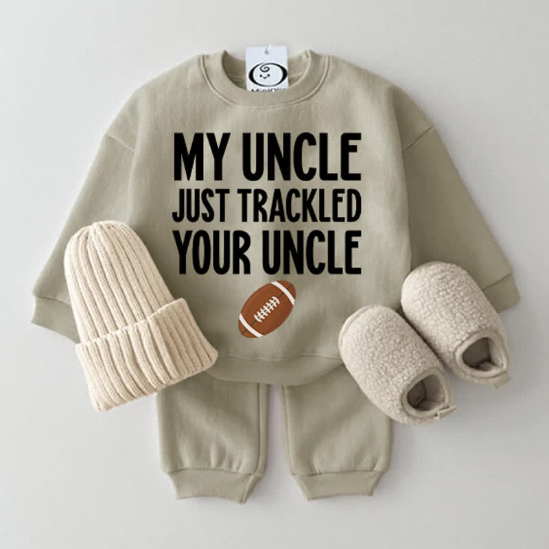 MY UNCLE JUST TRACKLED YOUR UNCLE Baby Football Grey Green Sweatshirt 2-piece Set - Grey Green - 2-3T - image 1