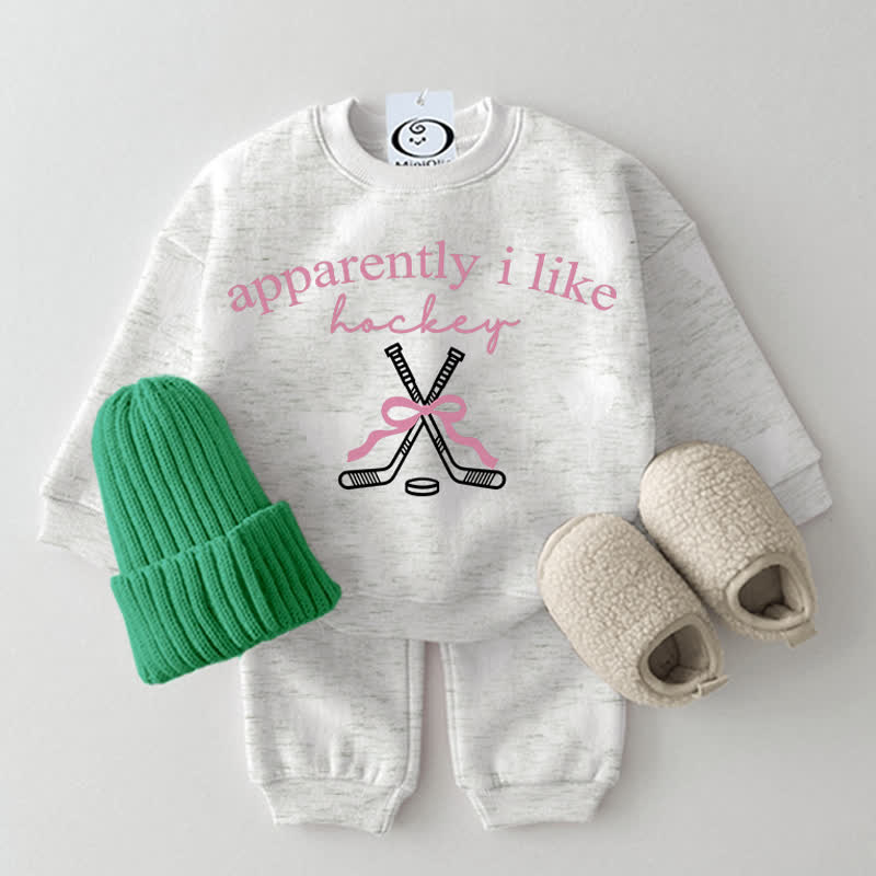 APPARENTLY I LIKE HOCKEY Baby Light Grey Sweatshirt 2-piece Set - Light Grey - 2-3T - image 1