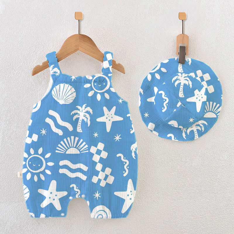Baby Marine Print Romper with Hat - Blue - 18-24M - image 1