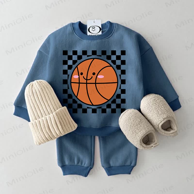 Baby Basketball Print Sweatshirt 2-piece Blue Set - Blue - 2-3T - image 1