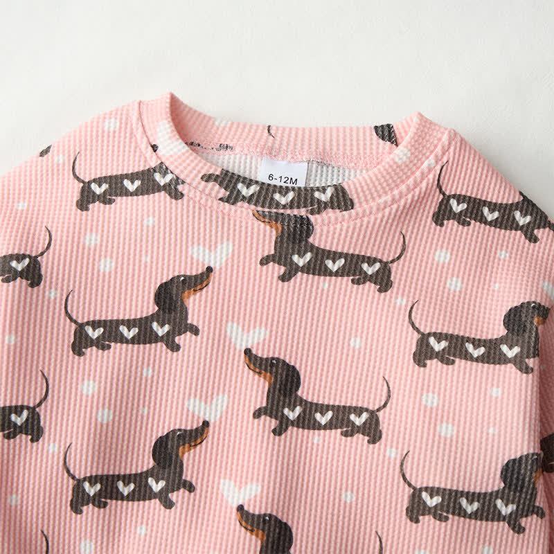 Baby Daschund & Heart Print Pink Waffle 2-piece Set - image 3