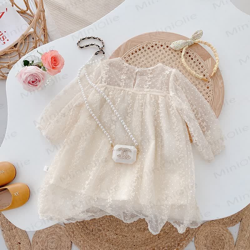 Toddler Girl Dot Tulle Princess Dress - Beige - 4-5T - image 1
