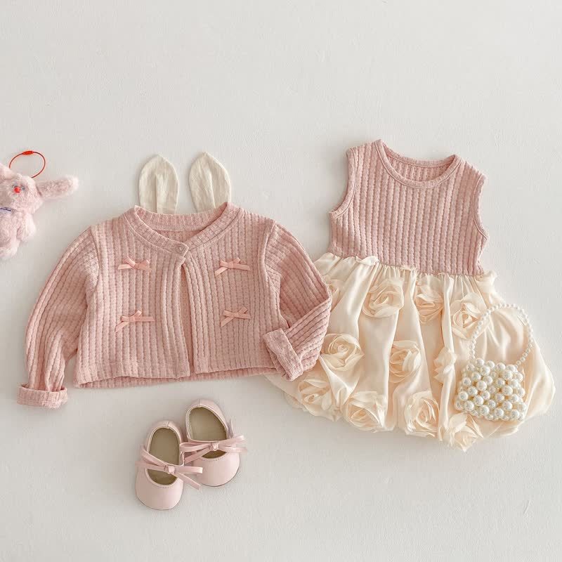 Baby Toddler Girl Rose Dress and Cardigan Outfit - image 1