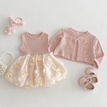 Baby Toddler Girl Rose Dress and Cardigan Outfit - image 2