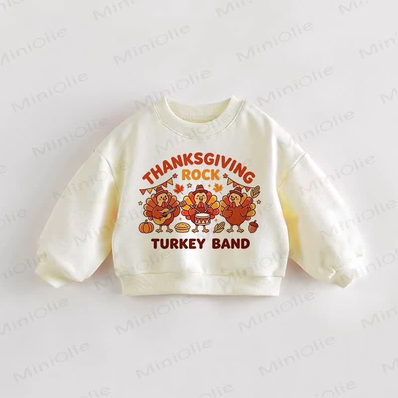 THANKSGIVING ROCK TURKEY BAND Baby Toddler Cream Sweatshirt - Cream - 3-5T - image 1