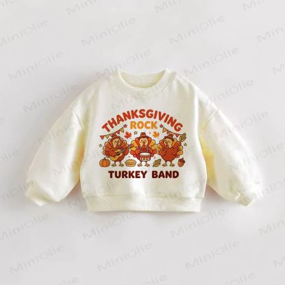 THANKSGIVING ROCK TURKEY BAND Baby Toddler Cream Sweatshirt - Cream - 3-5T - image 1