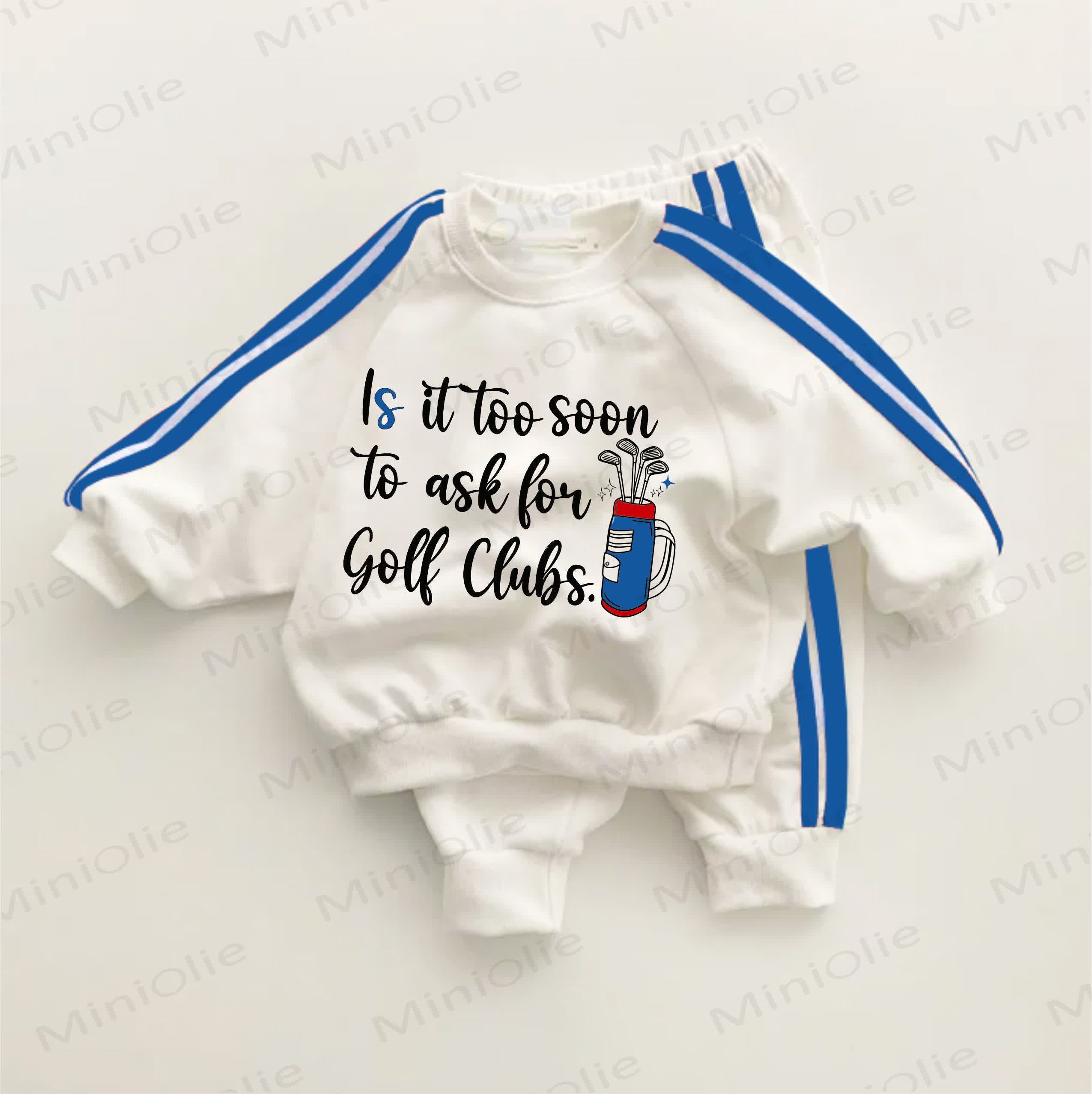 IS IT TOO SOON TO ASK FOR GOLF CLUBS. Blue Striped 2-piece Set - White&Blue - 3-5T - image 1