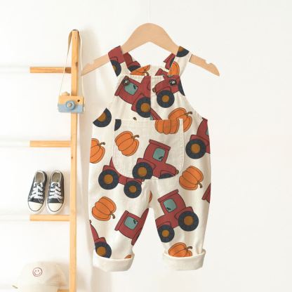 Baby Toddler Tractor and Pumpkin Beige Overalls - Beige - 3-5T - image 1