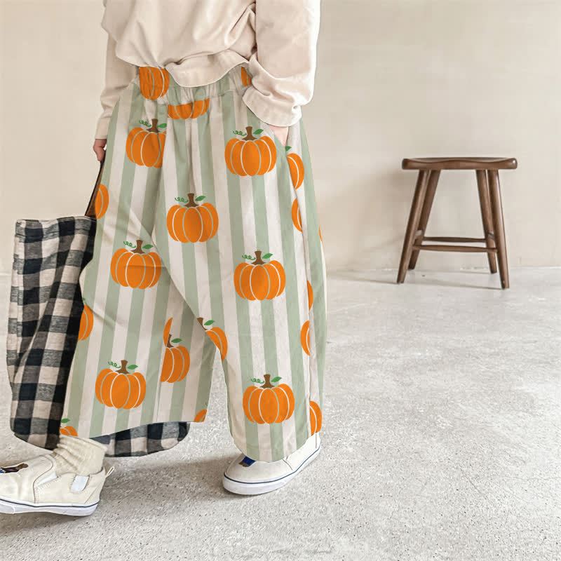 Baby Green Striped Pumpkin Print Pants - Green - 2-3T - image 1