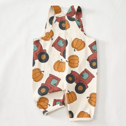 Baby Toddler Tractor and Pumpkin Beige Overalls - image 3