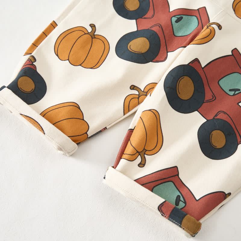 Baby Toddler Tractor and Pumpkin Beige Overalls - image 6