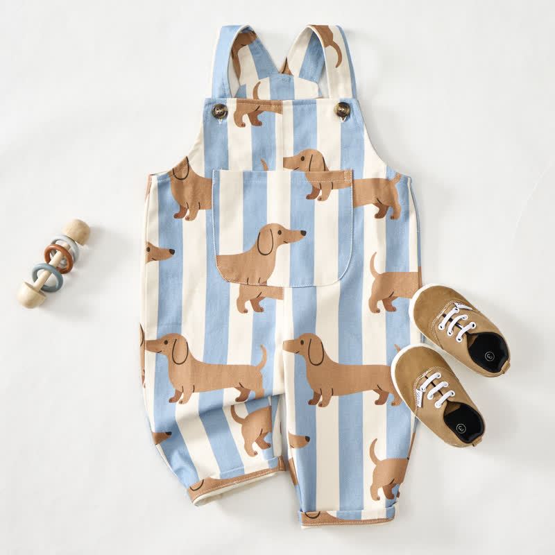Baby Toddler Beige Striped Daschund Pocket Overalls - image 2