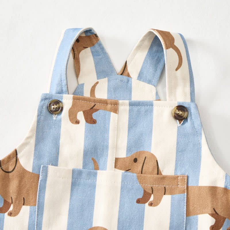 Baby Toddler Beige Striped Daschund Pocket Overalls - image 4