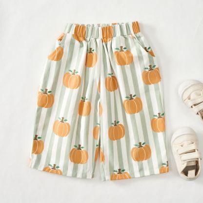 Baby Green Striped Pumpkin Print Pants - image 2