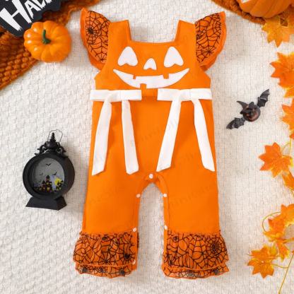 Baby Halloween Bow Flutter Sleeve Onesie - Orange - 12-18M - image 4