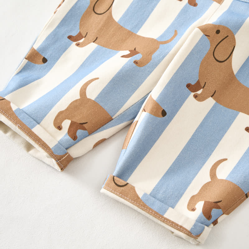 Baby Toddler Beige Striped Daschund Pocket Overalls - image 6