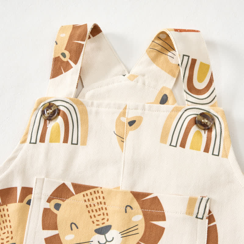 Baby Toddler Lion and Rainbow Print Beige Overalls  - image 4