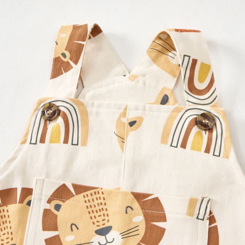 Baby Toddler Lion and Rainbow Print Beige Overalls  - image 4