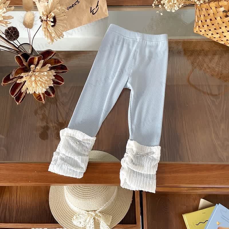 Toddler Girl Soft Ribbed Lace Bow Hem Leggings - Blue - 6-7T - image 6