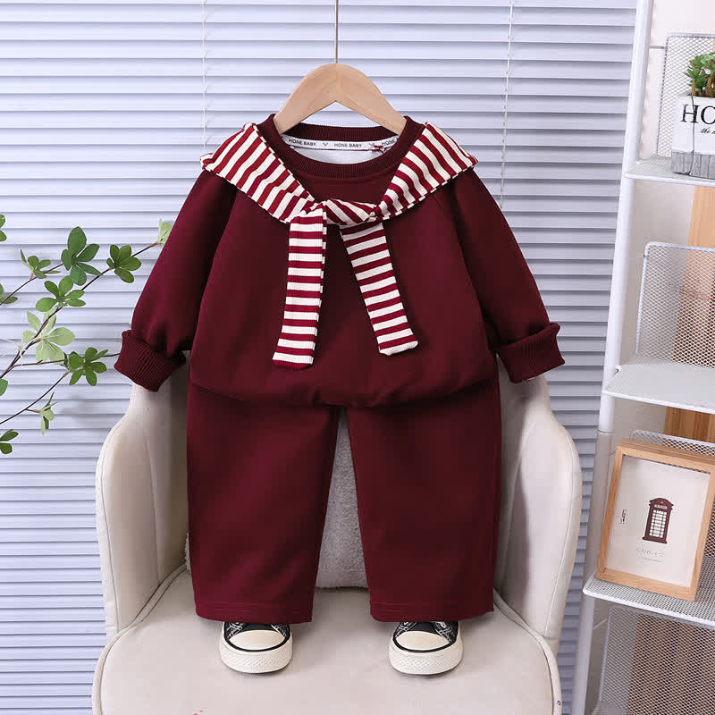 Toddler Striped Shawl Sweatshirt and Pants 2-piece Set - Red - 6-7T - image 3