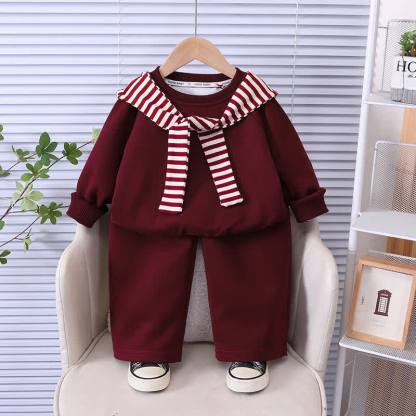 Toddler Striped Shawl Sweatshirt and Pants 2-piece Set - Red - 6-7T - image 3