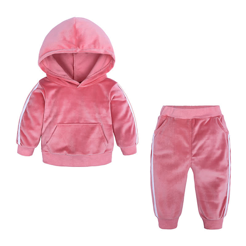 Toddler Velour Contrast Hoodie and Jogger 2-piece Set - Pink - 8-9T - image 2