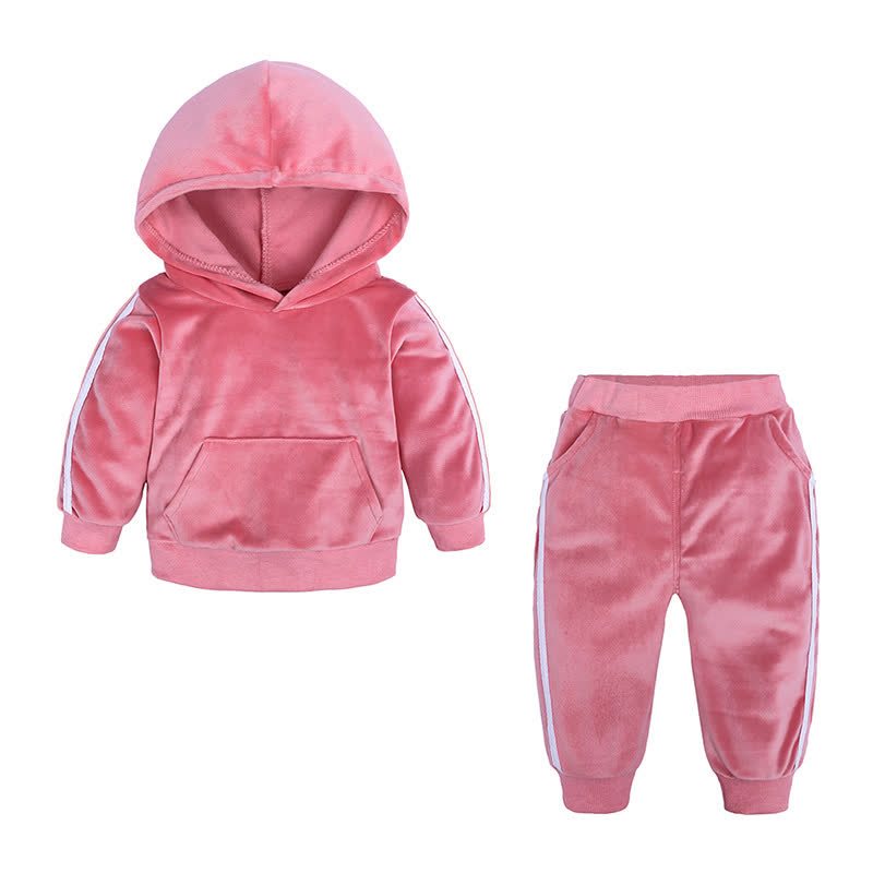 Toddler Velour Contrast Hoodie and Jogger 2-piece Set - Pink - 8-9T - image 2