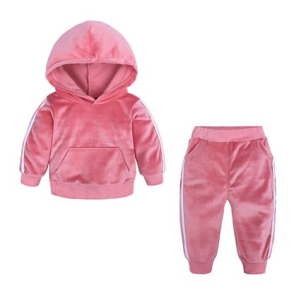 Toddler Velour Contrast Hoodie and Jogger 2-piece Set - Pink - 8-9T - image 2