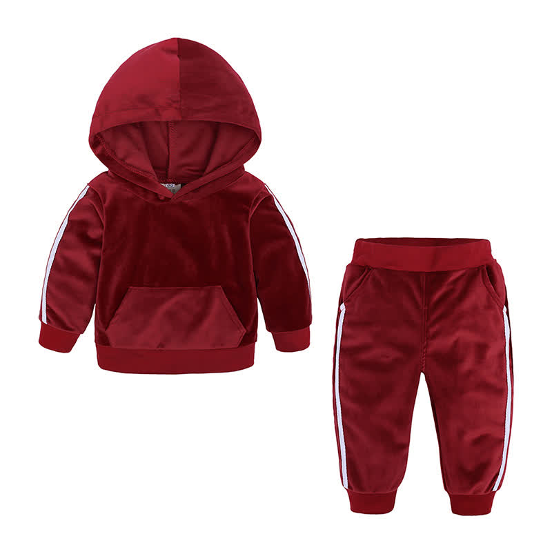 Toddler Velour Contrast Hoodie and Jogger 2-piece Set - Red - 8-9T - image 5