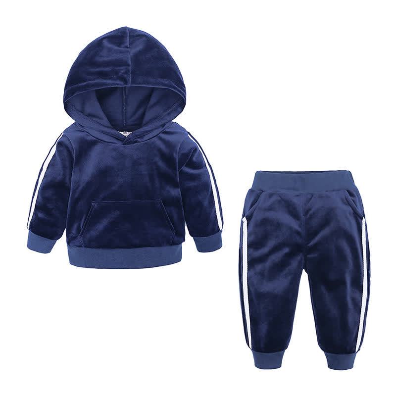 Toddler Velour Contrast Hoodie and Jogger 2-piece Set - Navy - 8-9T - image 3