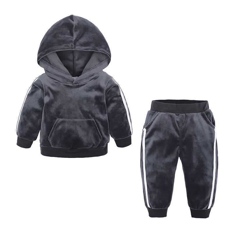 Toddler Velour Contrast Hoodie and Jogger 2-piece Set - Gray - 8-9T - image 4