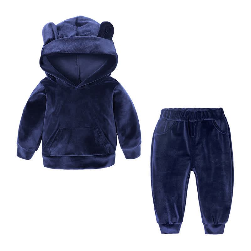 Toddler Velour Contrast Hoodie and Jogger 2-piece Set - Navy Ear - 8-9T - image 6