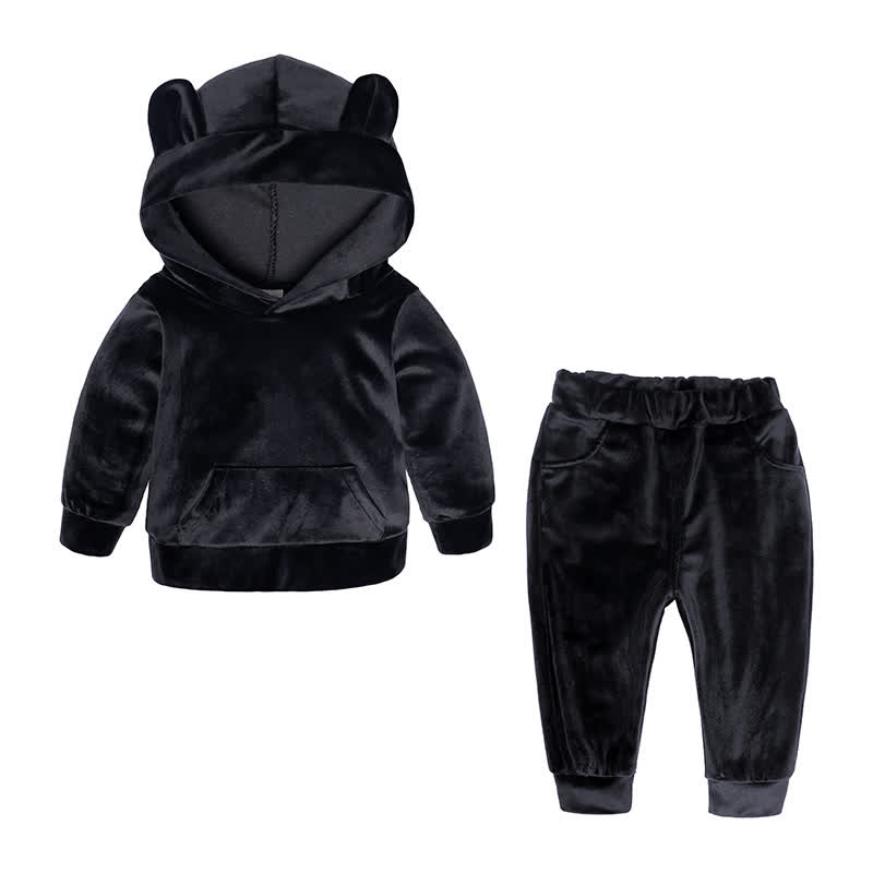 Toddler Velour Contrast Hoodie and Jogger 2-piece Set - Black Ear - 8-9T - image 8