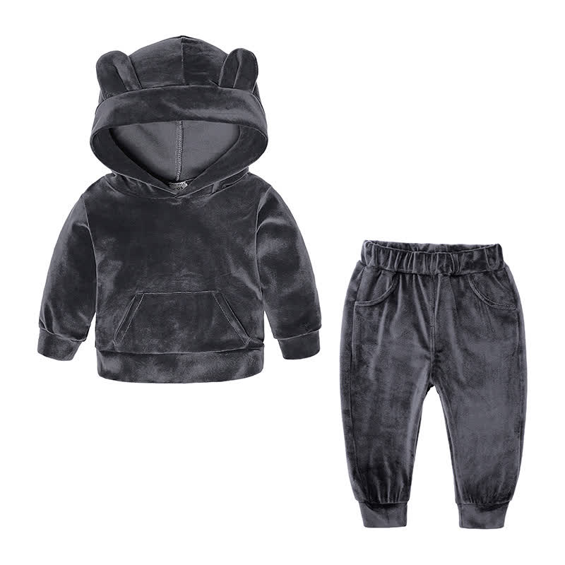 Toddler Velour Contrast Hoodie and Jogger 2-piece Set - Gray Ear - 8-9T - image 9