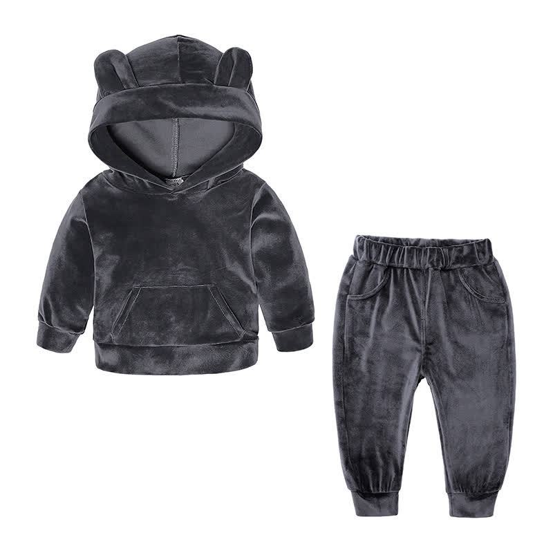 Toddler Velour Contrast Hoodie and Jogger 2-piece Set - Gray Ear - 8-9T - image 9