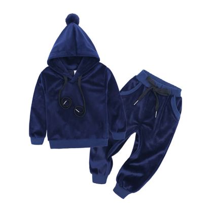 Toddler Velour Contrast Hoodie and Jogger 2-piece Set - Navy Drawstring - 8-9T - image 11
