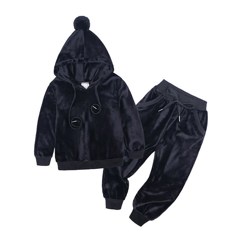 Toddler Velour Contrast Hoodie and Jogger 2-piece Set - Black Drawstring - 8-9T - image 12
