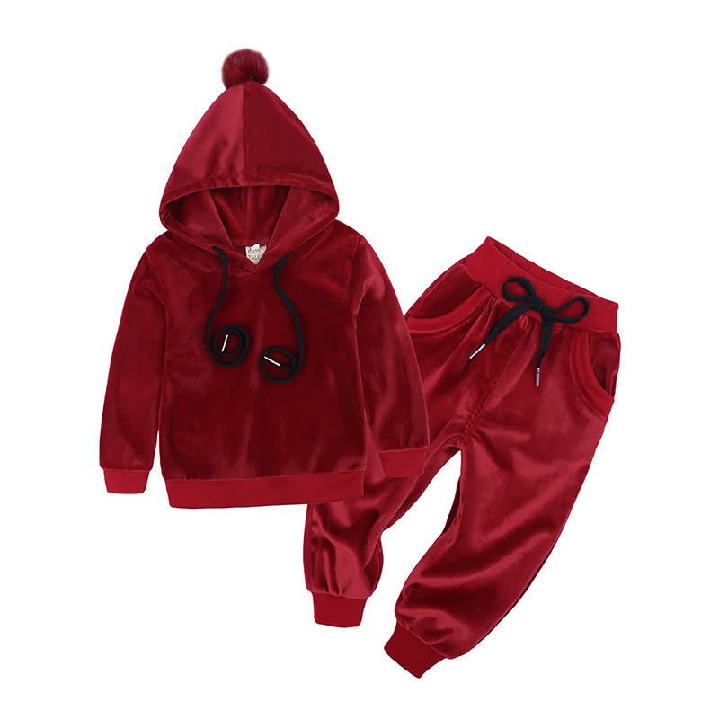 Toddler Velour Contrast Hoodie and Jogger 2-piece Set - Burgundy Drawstring - 8-9T - image 13