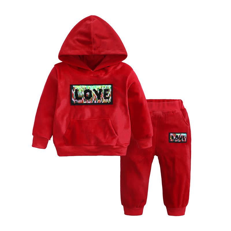 Toddler Velour Contrast Hoodie and Jogger 2-piece Set - Red Slogan - 8-9T - image 14
