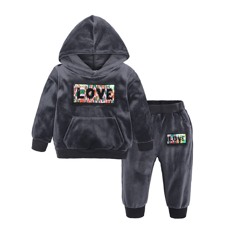 Toddler Velour Contrast Hoodie and Jogger 2-piece Set - Gray Slogan - 8-9T - image 15