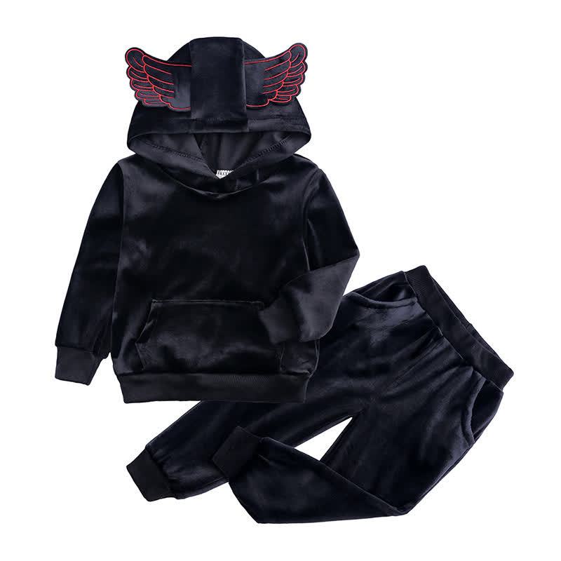 Toddler Velour Contrast Hoodie and Jogger 2-piece Set - Black Wing - 8-9T - image 17