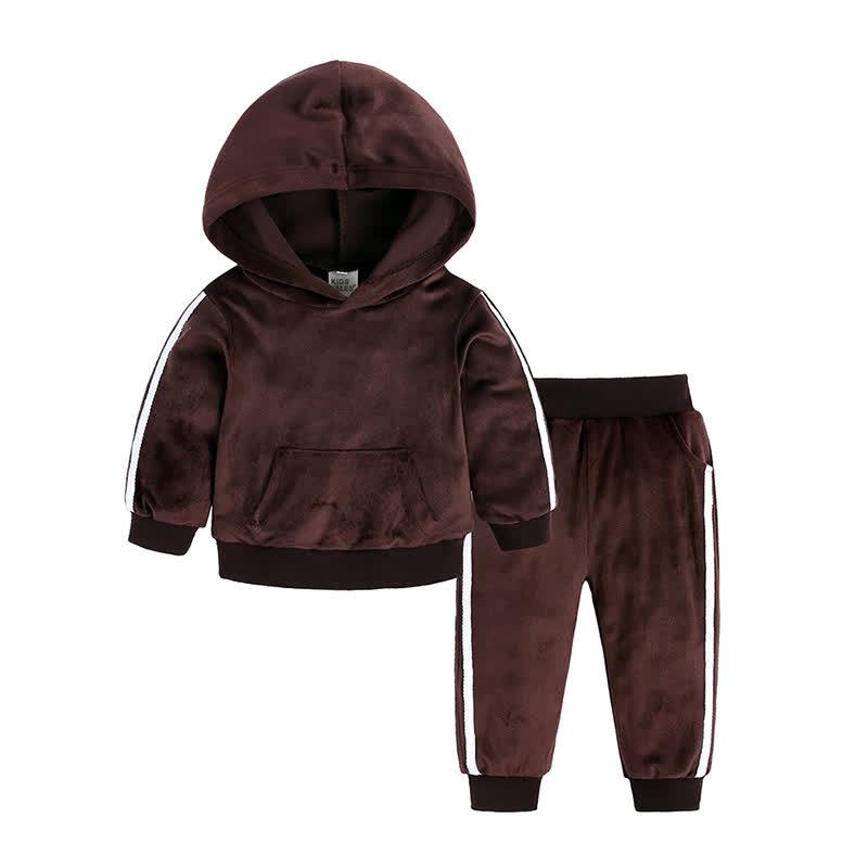 Toddler Velour Contrast Hoodie and Jogger 2-piece Set - Brown - 8-9T - image 21