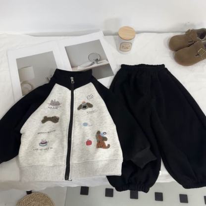Toddler Cartoon Print Zip Jacket and Pants 2-piece Set - image 2