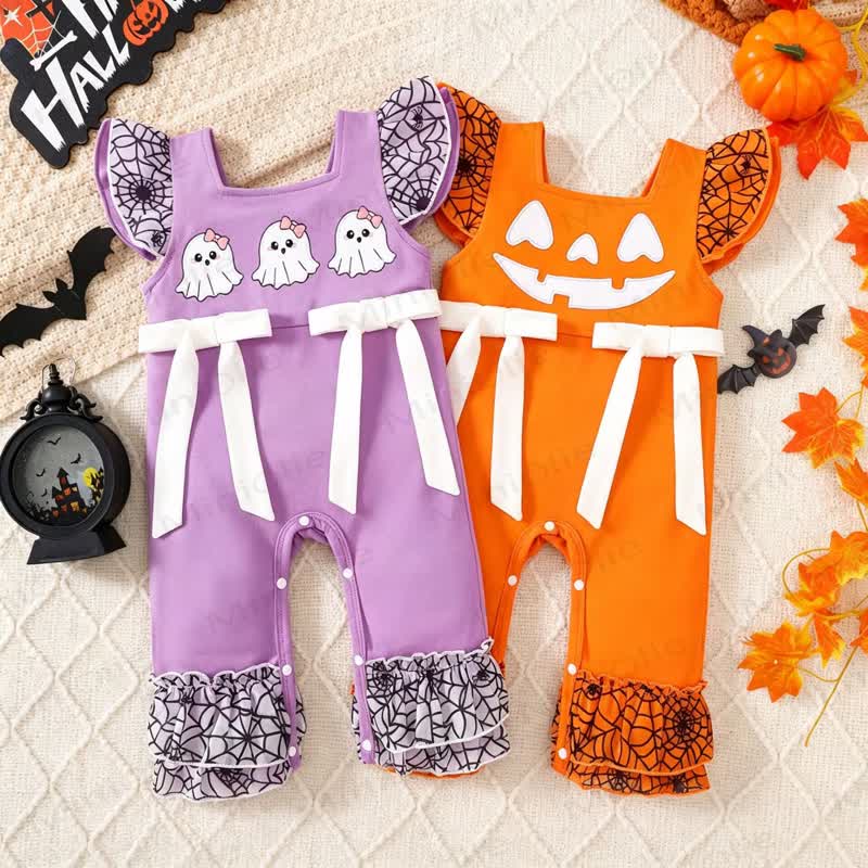 Baby Halloween Bow Flutter Sleeve Onesie - image 1