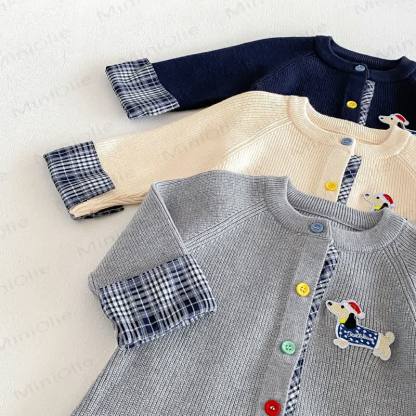 Baby Ribbed Knit Plaid Cuff Romper Set with Hat - image 11