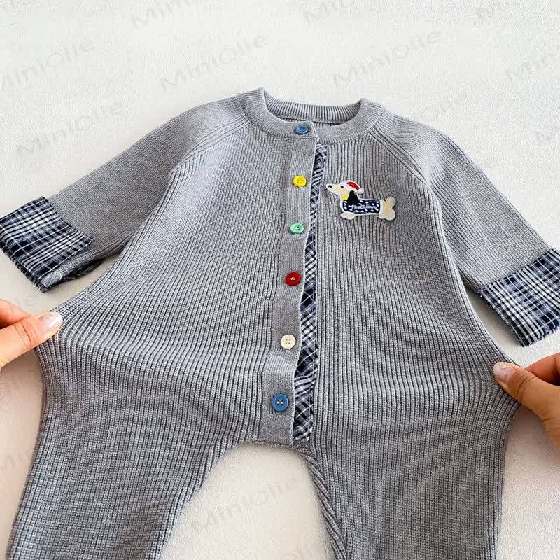Baby Ribbed Knit Plaid Cuff Romper Set with Hat - image 12